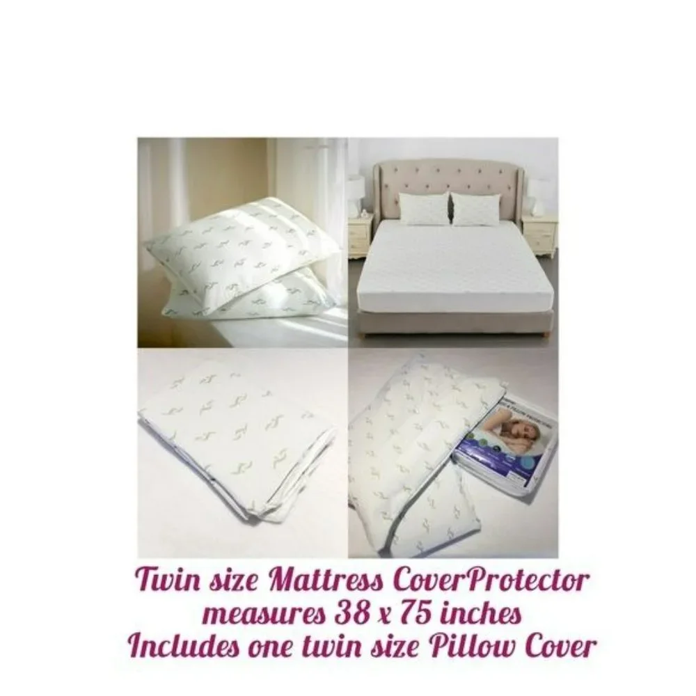 Waterproof Mattress Protector And Pillowcase Breathable Bamboo Jacquard Set Twin